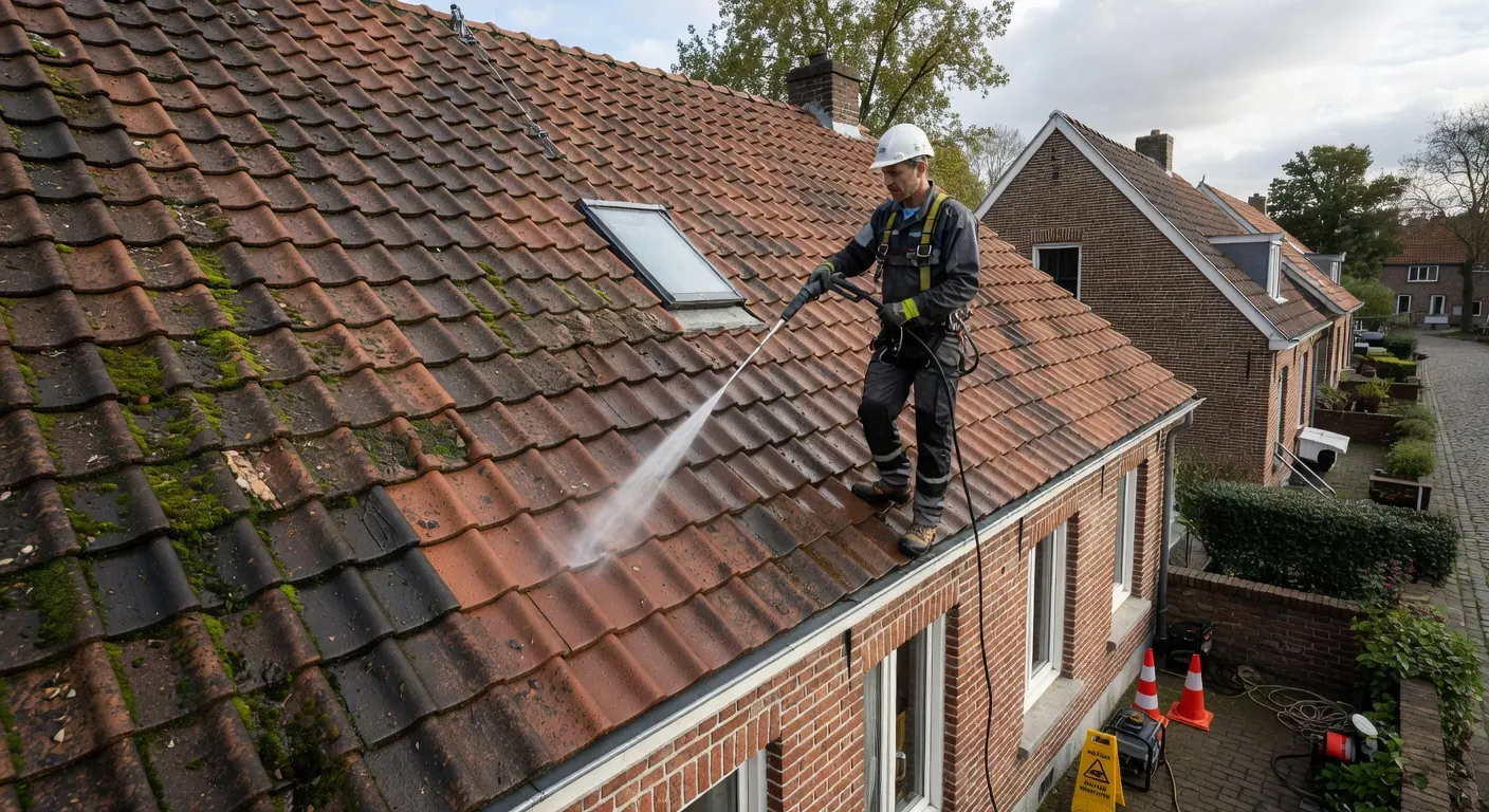 Illustration d'un nettoyage professionnel de toiture en Belgique